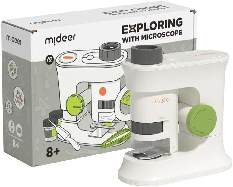 مجموعه میکروسکوپ کودکان Mideer، اولین کیت علمی من با لنز HD، نور LED، اسباب بازی های آموزشی STEM برای یادگیری کودکان، کاوش در دنیای میکرو، آزمایش های علمی، هدیه برای پسران و دختران 8 سال به بالا