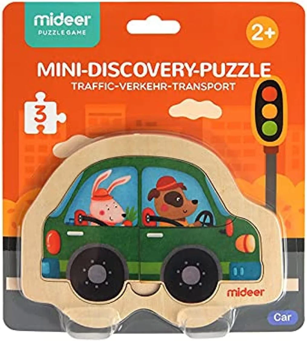 پازل چوبی کوچک کاوشگر Mideer سری حمل و نقل - پازل اره منبت کاری چوبی کوچک برای کودکان - مجموعه پازل چوبی مونته سوری - اسباب بازی آموزشی هیجان انگیز مهد کودک - 4 نوع سرگرم کننده رنگارنگ (ماشین)