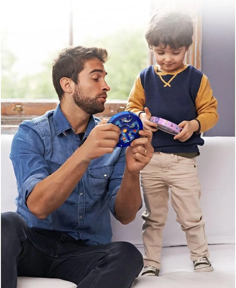 بازی فکری هزارتوی توپ میدیر مناسب کودکان 3 سال به بالا، اسباب بازی قابل حمل، آموزش حفظ تعادل، عبور از موانع، دو طرفه، 3 سطح تمرین حل مسئله، پازل فعالیت با تم (ماجراجویی اقیانوسی)