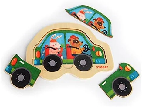 پازل چوبی کوچک کاوشگر Mideer سری حمل و نقل - پازل اره منبت کاری چوبی کوچک برای کودکان - مجموعه پازل چوبی مونته سوری - اسباب بازی آموزشی هیجان انگیز مهد کودک - 4 نوع سرگرم کننده رنگارنگ (ماشین)