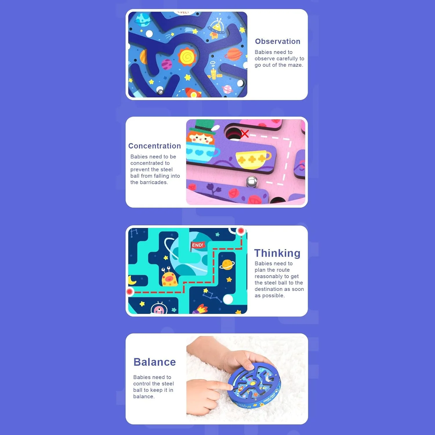 بازی فکری هزارتوی توپ میدیر مناسب کودکان 3 سال به بالا، اسباب بازی قابل حمل، آموزش حفظ تعادل، عبور از موانع، دو طرفه، 3 سطح تمرین حل مسئله، پازل فعالیت با تم (ماجراجویی اقیانوسی)