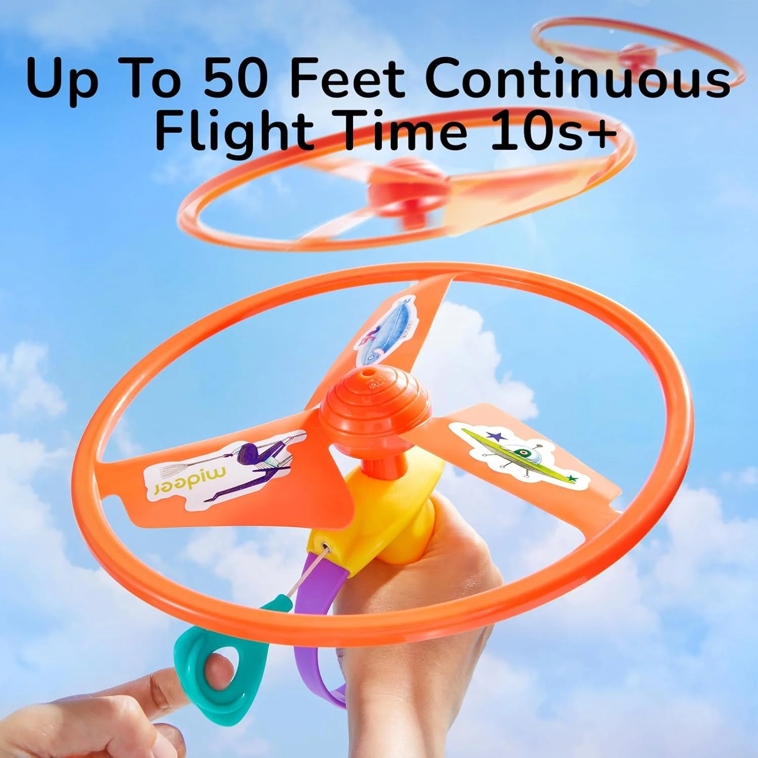 اسباب بازی پرتابگر دیسک پرنده MiDeer برای کودکان، بشقاب پرنده طنابی با بال های بزرگ 10 اینچی، پرواز تا بیش از 15 متر، اسباب بازی STEM ملخ پرنده کشیدنی برای کودکان بالای 3 سال