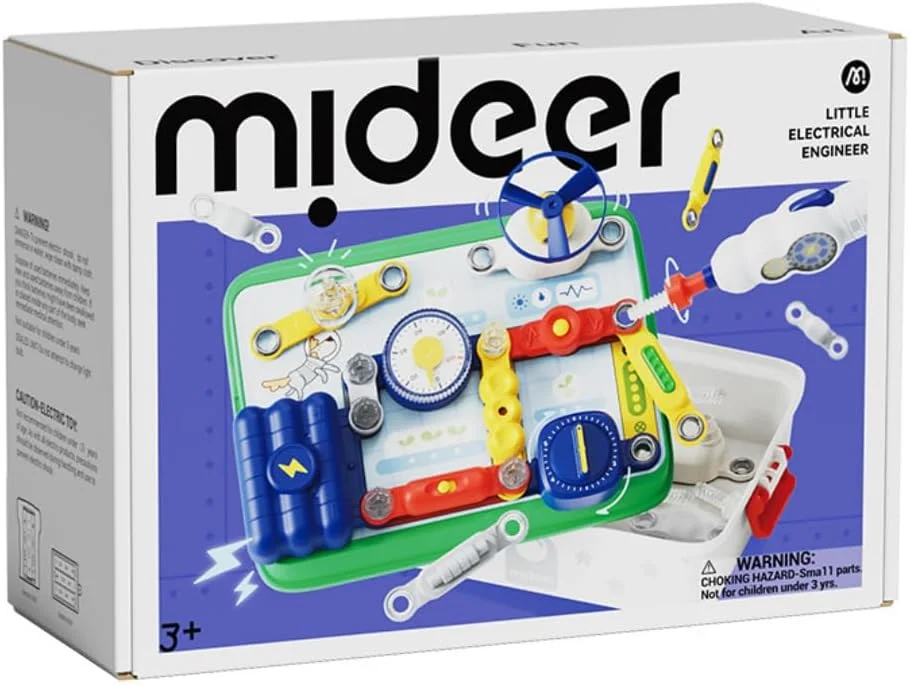 کیت مهندس برق کوچک Mideer - شبیه ساز ساخت مدار، آموزش عملی، آزمایش های سرگرم کننده، کارت های چالش، قطعات بزرگ، جعبه نگهداری و پیچ گوشتی برقی برای کودکان