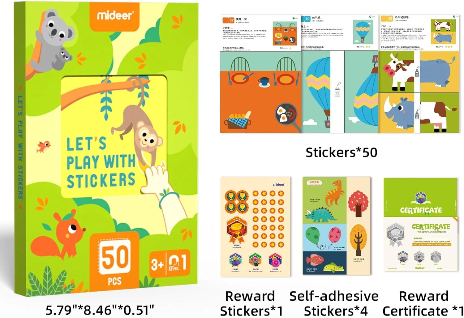 مجموعه بازی برش کاغذ و برچسب می دير 2 در 1 پیشرفته، 50 تکه، کتاب فعالیت سرگرم کننده برش و چسباندن برای 3-5 سال، مجموعه برش کاغذ گام به گام، بیایید با برچسب ها بازی کنیم سطح 01