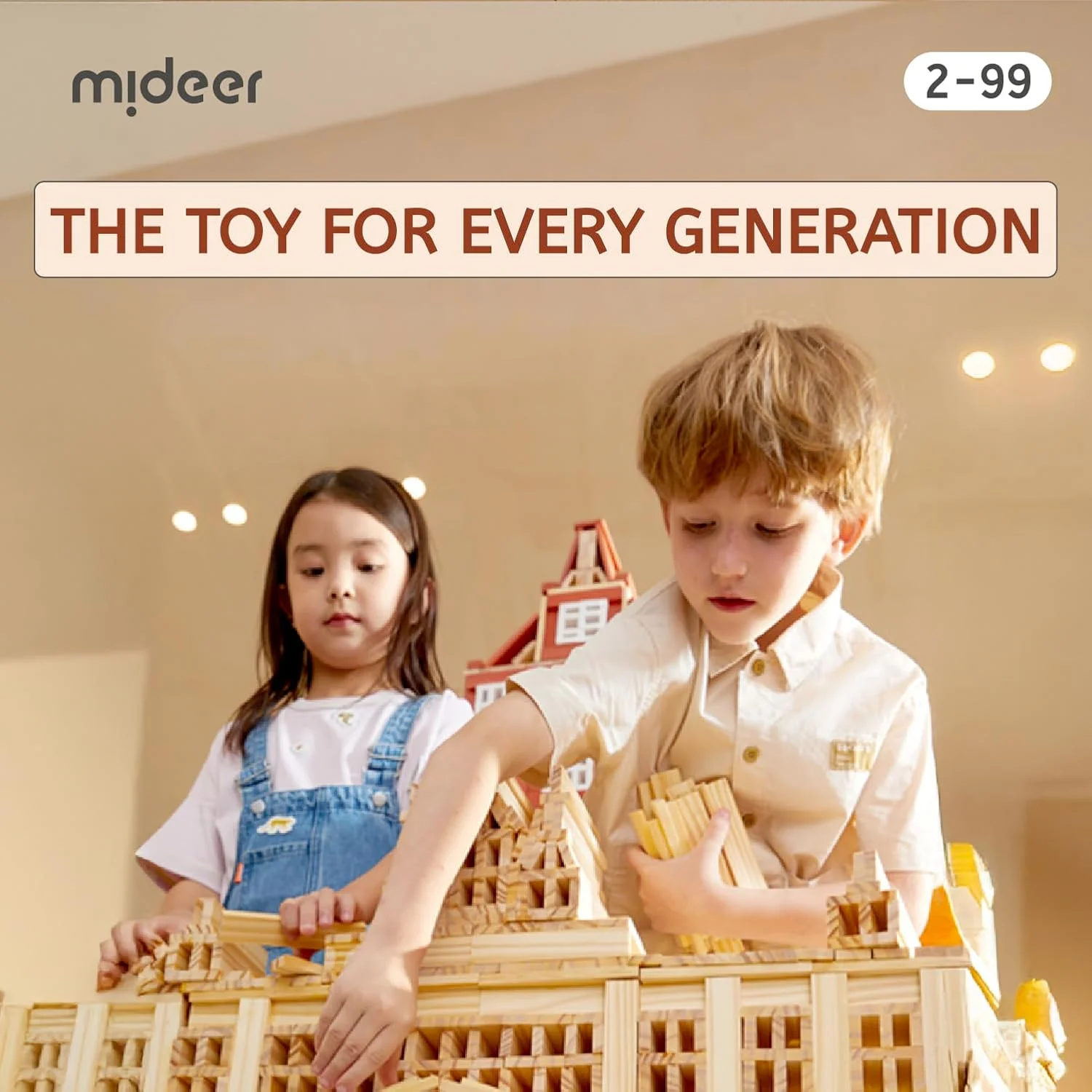 بلوک های ارشمیدس Mideer | چوب کاج طبیعی | بدون چسب، بدون پرز و صاف | رنگ مبتنی بر آب | اسباب بازی ساختمانی آموزشی خلاقانه (طبیعی)