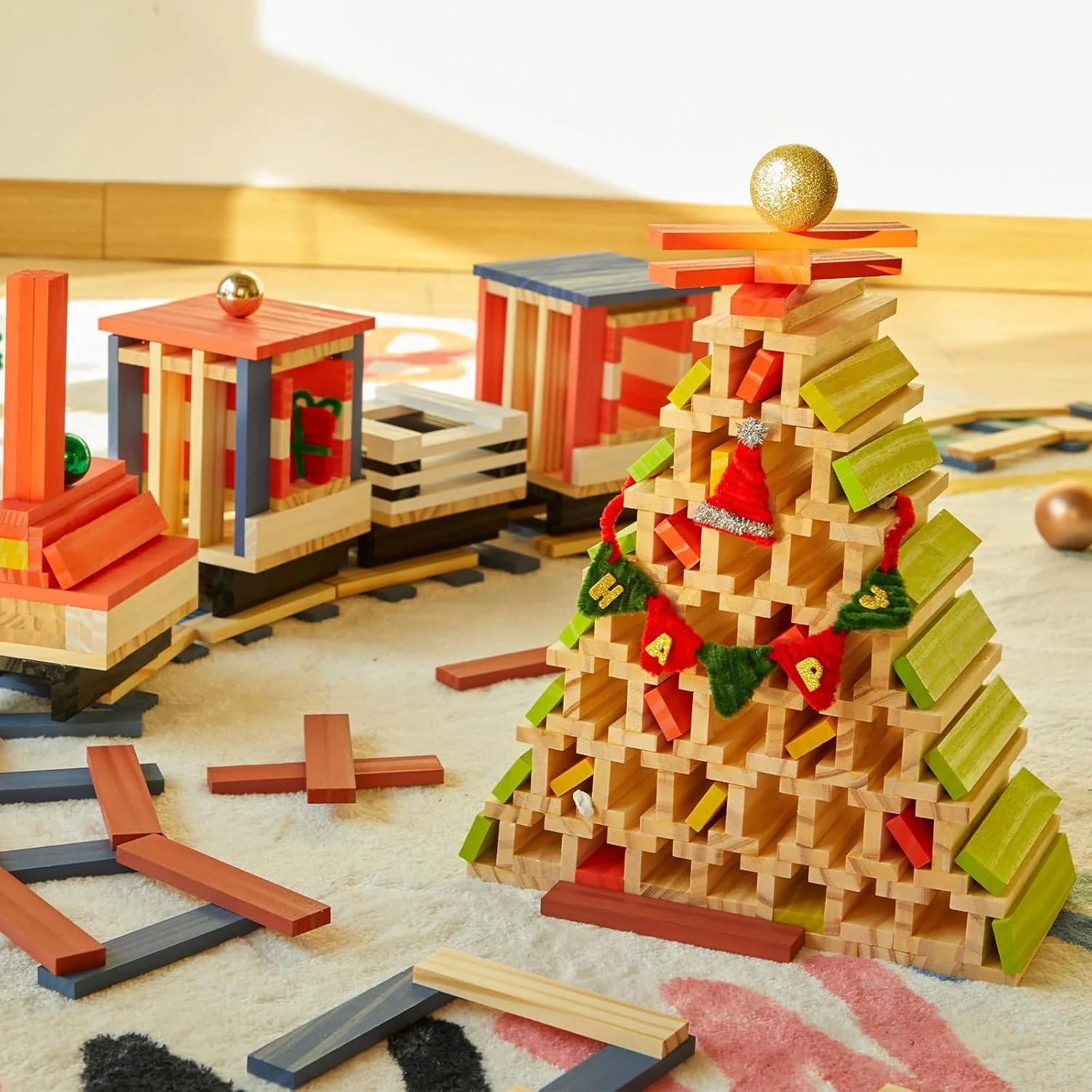 بلوک های چوبی رنگ پایه آب MiDeer برای کودکان 4+ - بلوک های ساختمانی غیر سمی - اسباب بازی های STEM برای 4 سال به بالا، هدیه فارغ التحصیلی پیش دبستانی برای کودکان، بازی های ساختمانی سرگرم کننده بلوک های چوبی (رنگ سرد)