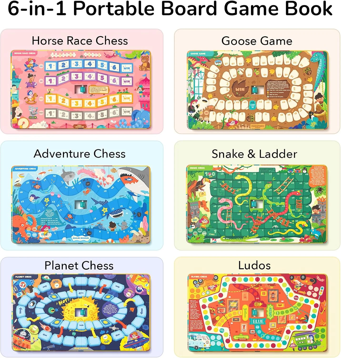 مجموعه بازی تخته ای مغناطیسی 6 در 1 Mideer، کتاب بازی تخته ای قابل حمل، مجموعه بازی شطرنج کلاسیک مبتدی برای کودکان، بازی مسافرتی برای سنین 3، 4، 5، 6 سال - ماجراجویی موزه