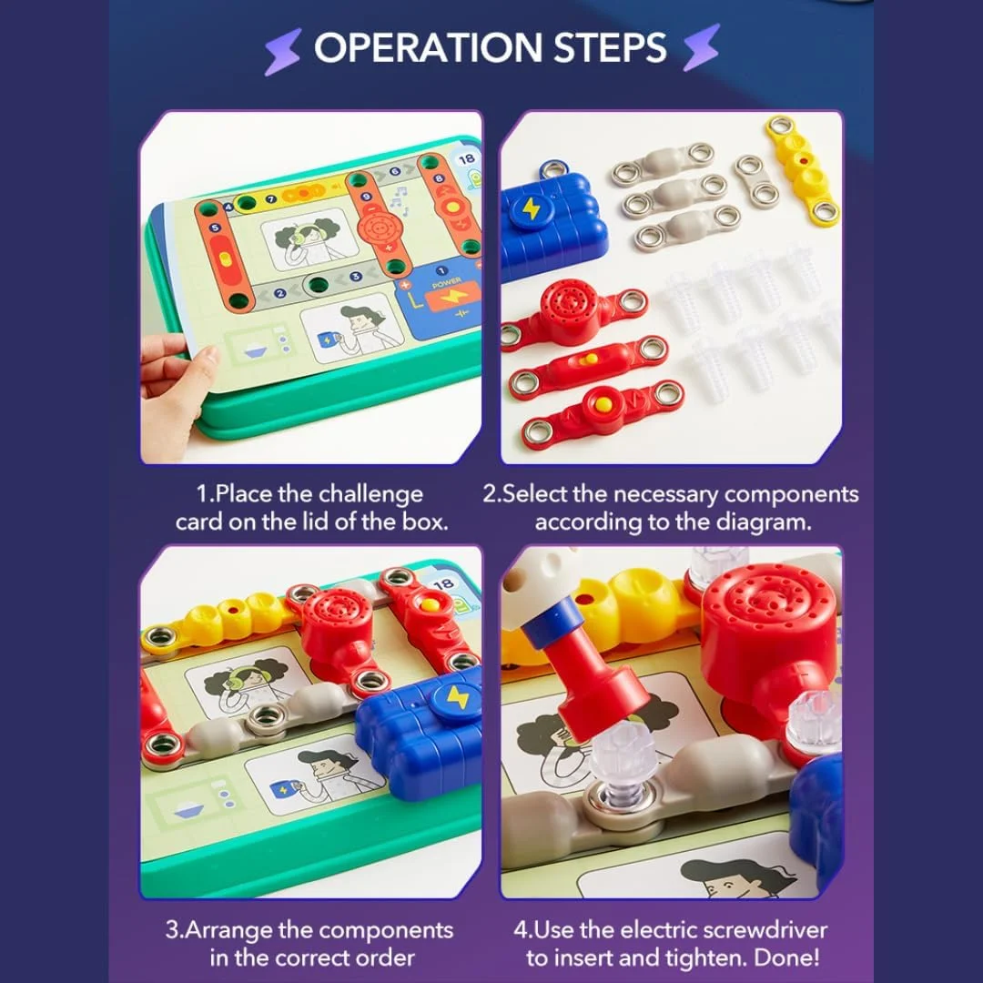 کیت مهندس برق کوچک Mideer - شبیه ساز ساخت مدار، آموزش عملی، آزمایش های سرگرم کننده، کارت های چالش، قطعات بزرگ، جعبه نگهداری و پیچ گوشتی برقی برای کودکان