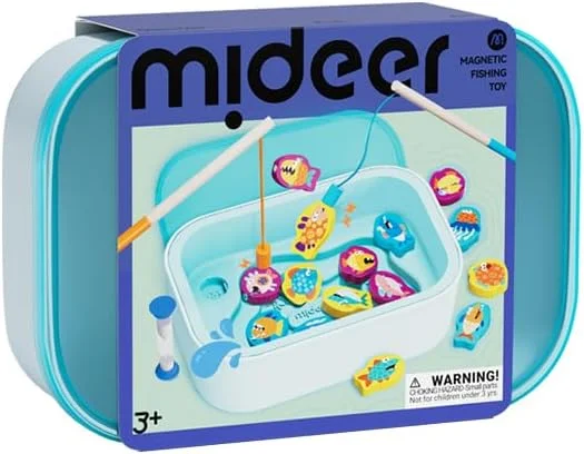 بازی ماهیگیری مغناطیسی میدیر - 15 قطعه حیوانات رنگارنگ با سرهای مغناطیسی، کاسه لایه ای برای بازی فراگیر، 2 چوب ماهیگیری برای بازی دو نفره، قطعات ضخیم صاف، حالت های سرگرم کننده برای کودکان