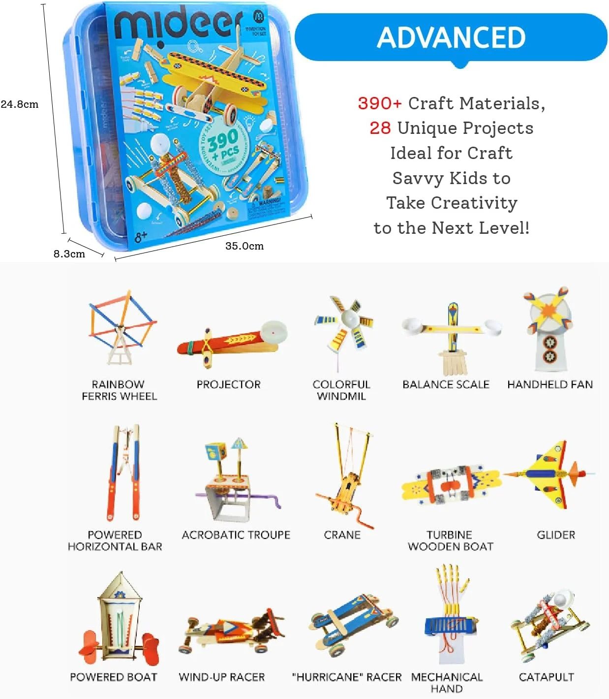 کیت ساختنی اختراعات پیشرفته Mideer | بیش از 390 قطعه برای 28 پروژه هیجان انگیز | راهنمای مصور برای یادگیری آسان | برای خلاقیت و تخیل کودکان | ایده آل برای هدیه