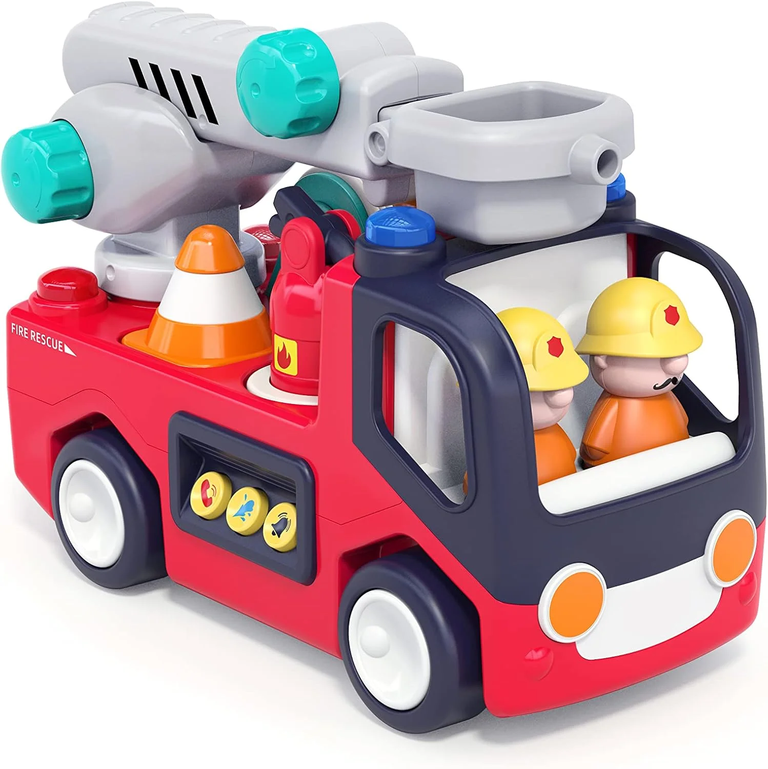 اسباب بازی ماشین آتش نشانی آموزشی هولا با چراغ و صدا، ماشین آتش نشانی تعاملی با نردبان متحرک، 10 عملکرد بازی، لوازم جانبی آتش نشان، حرکت خودکار، اسباب بازی آموزشی برای کودکان، بازی خیالی 3 سال به بالا
