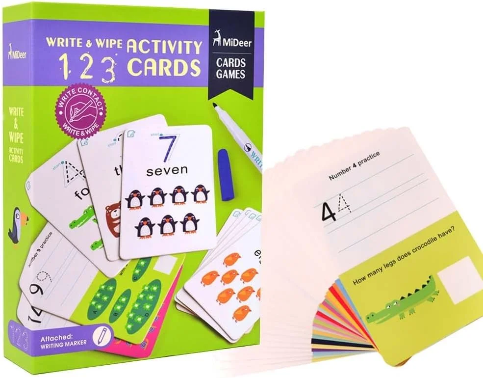 کارت های تمرین حروف الفبا و اعداد Mideer با قابلیت نوشتن و پاک کردن برای مهدکودک