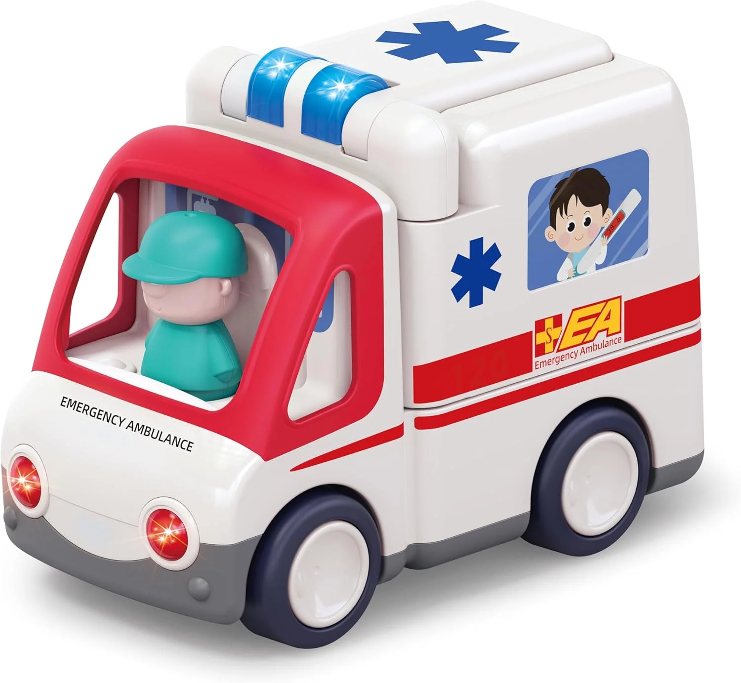 آمبولانس اسباب بازی هولا با چراغ ها و صداها، قابلیت حرکت خودکار، 9 ابزار پزشکی، راننده و بیمار قابل جابجایی، بازی آموزشی برای کودکان 3 سال به بالا، تقویت مهارت های حرکتی ظریف و تخیل