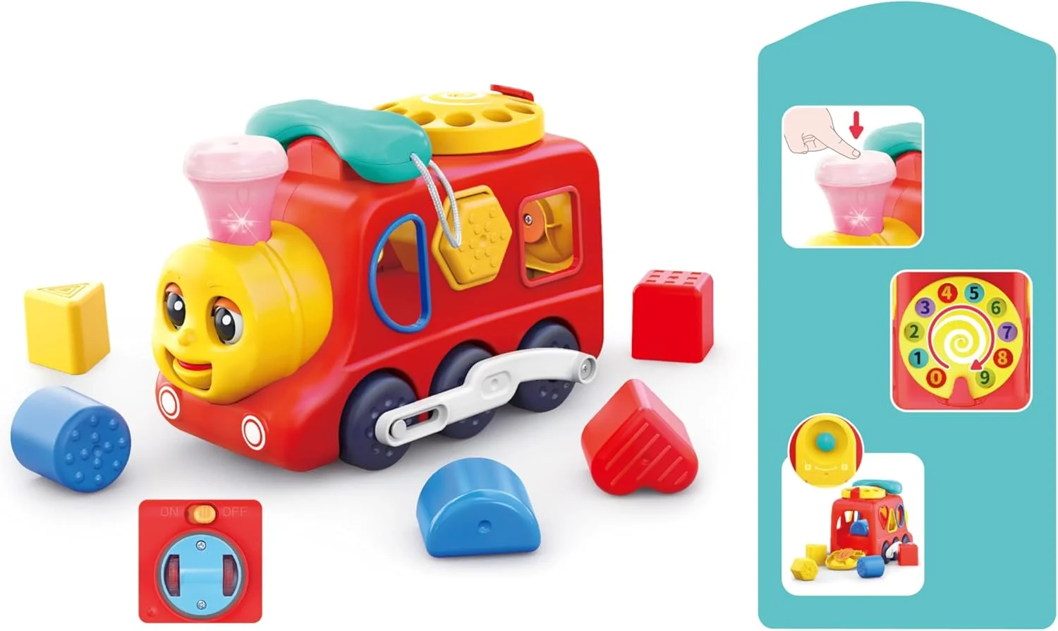 اسباب بازی قطار آموزشی هولا برای کودکان نوپا - حرکت با برخورد، دارای چراغ، صدا، موسیقی، حالت کوئیز و فعالیت های آموزشی - اسباب بازی های آموزشی برای پسران و دختران 18 ماهه و بالاتر