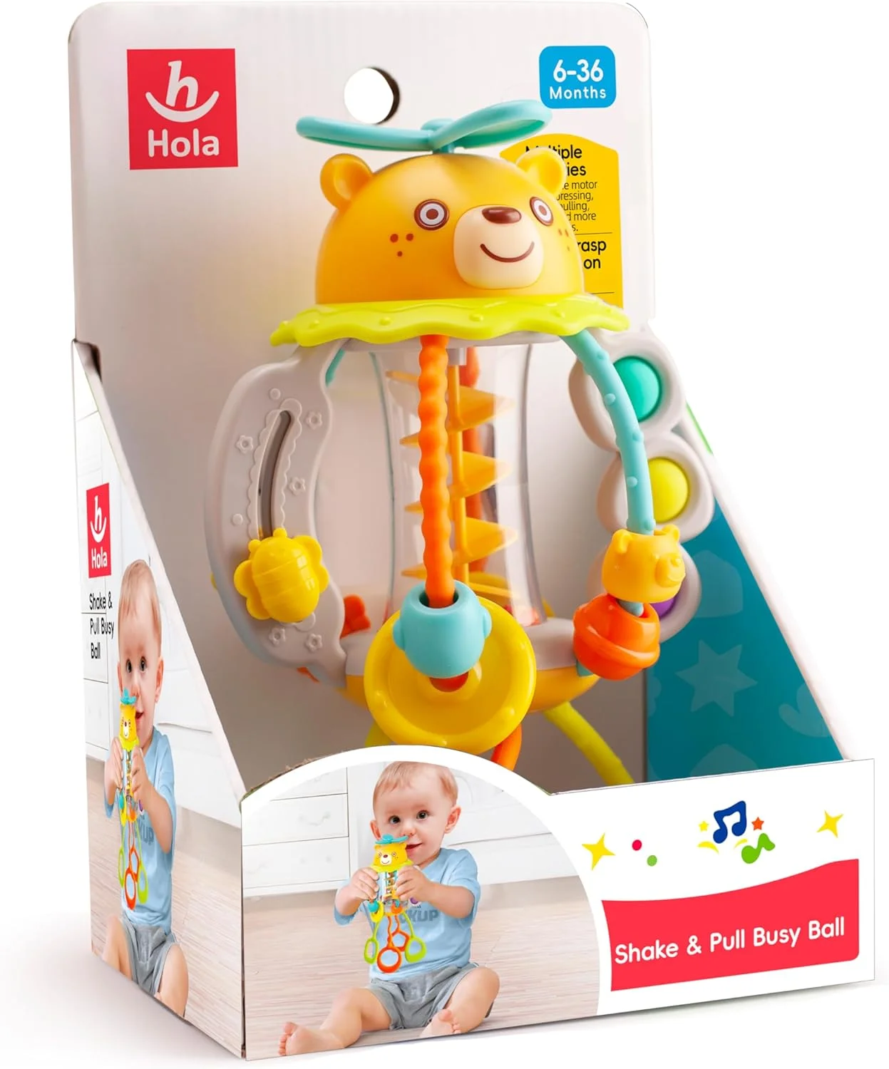 توپ بازی چندکاره تکان دادنی و کشیدنی Hola - اسباب بازی تعاملی برای کودکان 6 ماهه و بالاتر، تقویت کننده مهارت های حرکتی ظریف، هماهنگی چشم و دست، ادراک حسی با فعالیت های ترکاندن حباب، چرخاندن مهره، کشیدن و تکان دادن توپ بازی چندکاره تکان دادنی و کشیدنی Hola - اسباب بازی تعاملی برای کودکان 6 ماهه و بالاتر، تقویت کننده مهارت های حرکتی ظریف، هماهنگی چشم و دست، ادراک حسی با فعالیت های ترکاندن حباب، چرخاندن مهره، کشیدن و تکان دادن