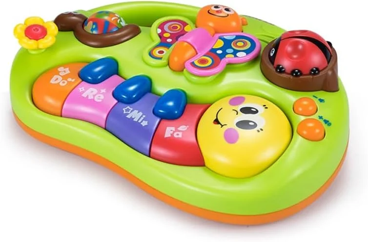 کیبورد سرگرم کننده صورت خندان Hola - پیانوی تعاملی کودک با 2 حالت (آموزشی و موسیقی)، اسباب بازی آموزشی با اعداد، رنگ ها، صداها، نت های موسیقی و تحریک حسی برای کودکان 6 ماهه و بالاتر