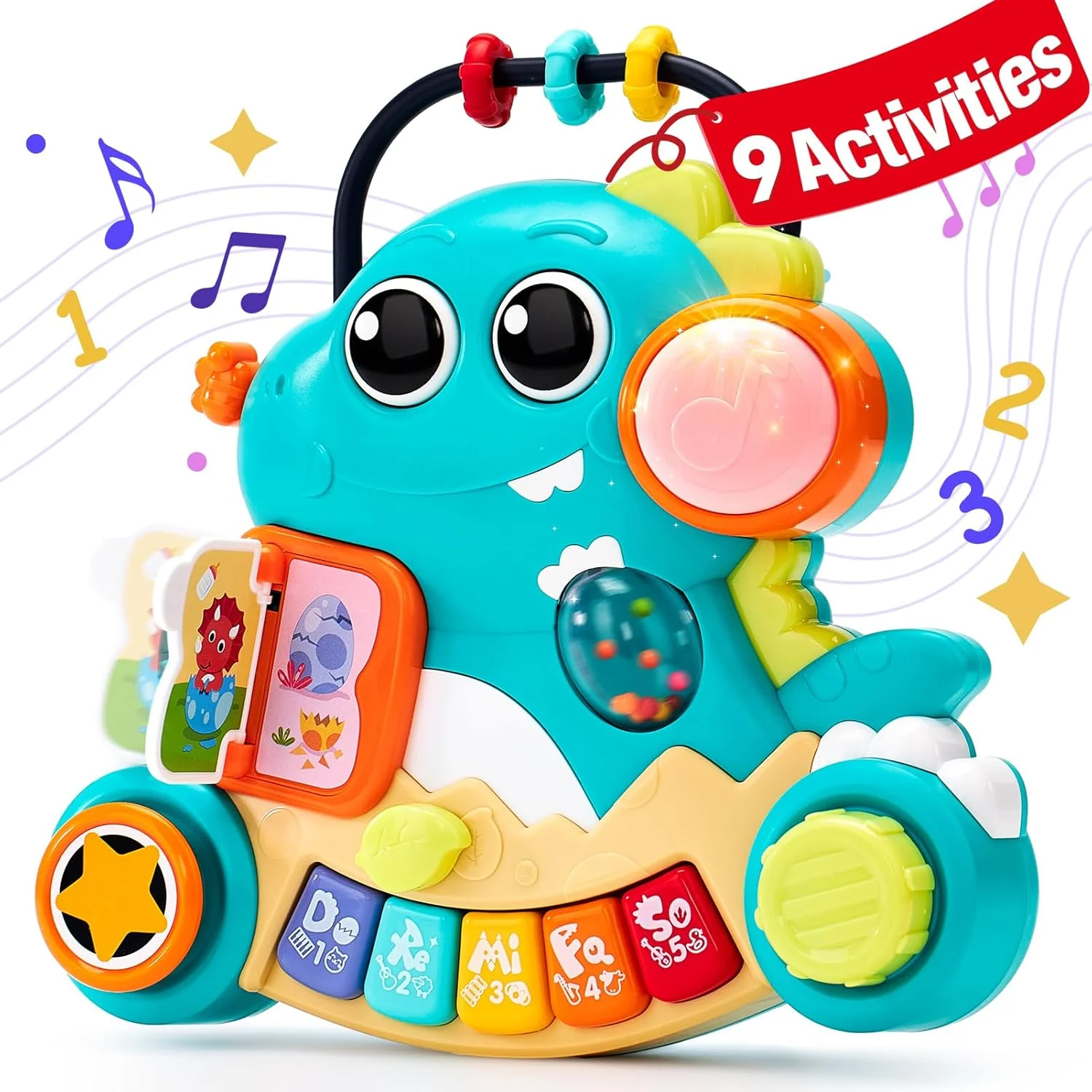اسباب بازی موزیکال کودک هولا، پیانو و صفحه کلید آموزشی طرح دایناسور، هدیه مناسب برای نوزادان 6 تا 18 ماه