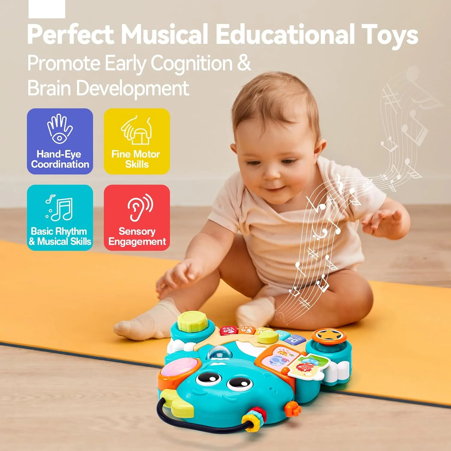 اسباب بازی موزیکال کودک هولا، پیانو و صفحه کلید آموزشی طرح دایناسور، هدیه مناسب برای نوزادان 6 تا 18 ماه