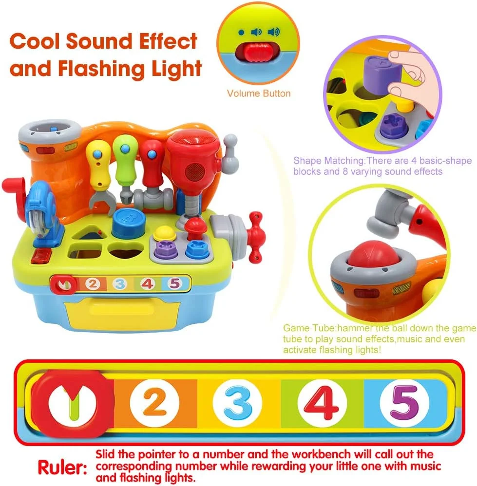 میز کار چند منظوره موزیکال آموزشی Hola با ابزار مرتب سازی اشکال، اسباب بازی آموزشی زودهنگام، هدیه دوست داشتنی برای کودکان 1، 2، 3 و 4 ساله