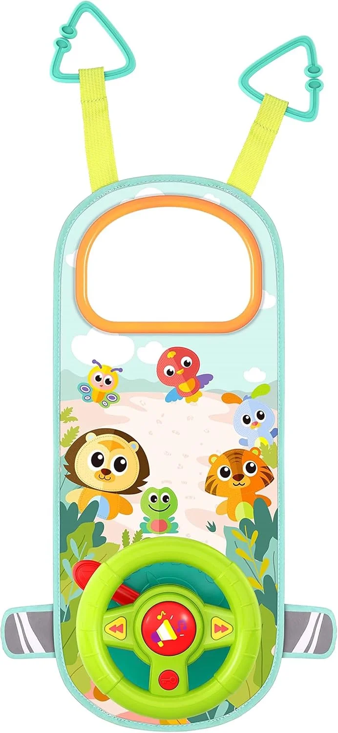 فرمان ماشین هولا با چراغ، پخش موسیقی، راهنما و بوق، اسباب بازی وانمودی رانندگی برای بازی در ماشین یا وسایل نقلیه برای کودکان 12 ماهه و بالاتر