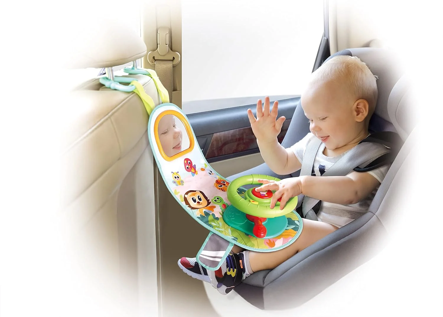 فرمان ماشین هولا با چراغ، پخش موسیقی، راهنما و بوق، اسباب بازی وانمودی رانندگی برای بازی در ماشین یا وسایل نقلیه برای کودکان 12 ماهه و بالاتر