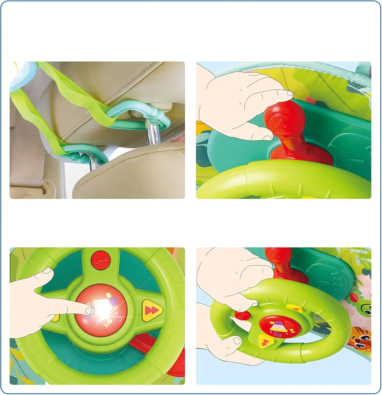 فرمان ماشین هولا با چراغ، پخش موسیقی، راهنما و بوق، اسباب بازی وانمودی رانندگی برای بازی در ماشین یا وسایل نقلیه برای کودکان 12 ماهه و بالاتر