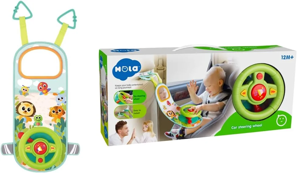 فرمان ماشین هولا با چراغ، پخش موسیقی، راهنما و بوق، اسباب بازی وانمودی رانندگی برای بازی در ماشین یا وسایل نقلیه برای کودکان 12 ماهه و بالاتر