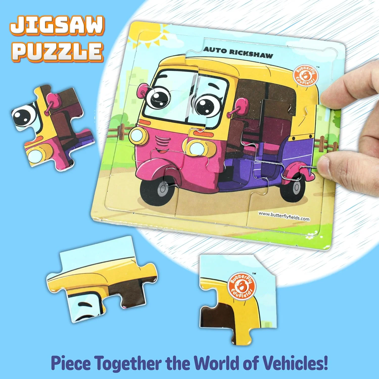 پازل اره ای 4 در 1 وسایل نقلیه Butterfly EduFields برای کودکان 3-7 سال | 38 قطعه اسباب بازی پازل تقویت کننده مغز با کاربرگ های رنگ آمیزی برای پسران و دختران | آموزش پیش دبستانی