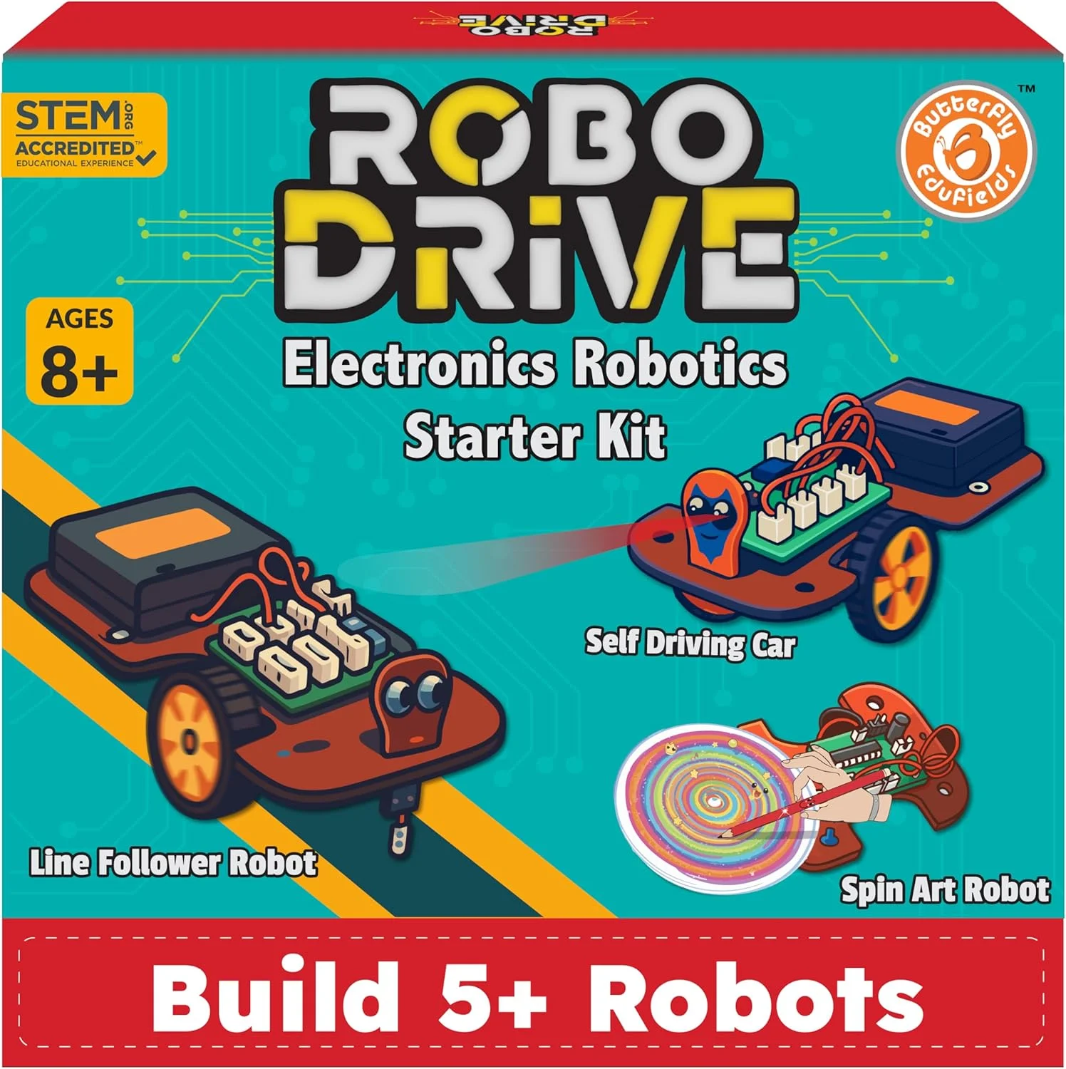 کیت رباتیک STEM 5 در 1 Butterfly EduFields | اسباب بازی های ربات برای کودکان 8 9 10 11 12 ساله دختر و پسر | ماژول های حسگر الکترونیکی | بدون نیاز به کدنویسی | هدیه تولد برای کودکان 8 سال به بالا