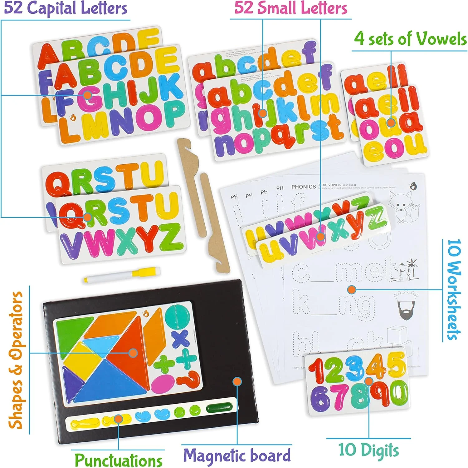 پازل آموزشی حروف الفبا، اعداد و اشکال مغناطیسی Butterfly EduFields، بیش از 150 قطعه، مناسب کودکان 3، 4 و 5 سال، دارای صفحه مغناطیسی و راهنمای املا، حروف ABCD و کلمات به همراه 50 تصویر | اسباب بازی های آموزشی
