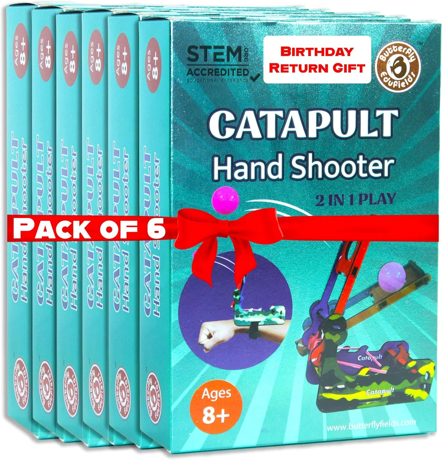 کیت علمی تیرانداز منجنیق پروانه Edufields DIY (بسته 6 عددی) | بهترین هدیه برای تولد کودکان 8، 9، 10، 11 و 12 ساله | اسباب بازی STEM 2 در 1 منجنیق + تیرانداز دستی | هدف گیری و شلیک | قابل استفاده مجدد و ایمن