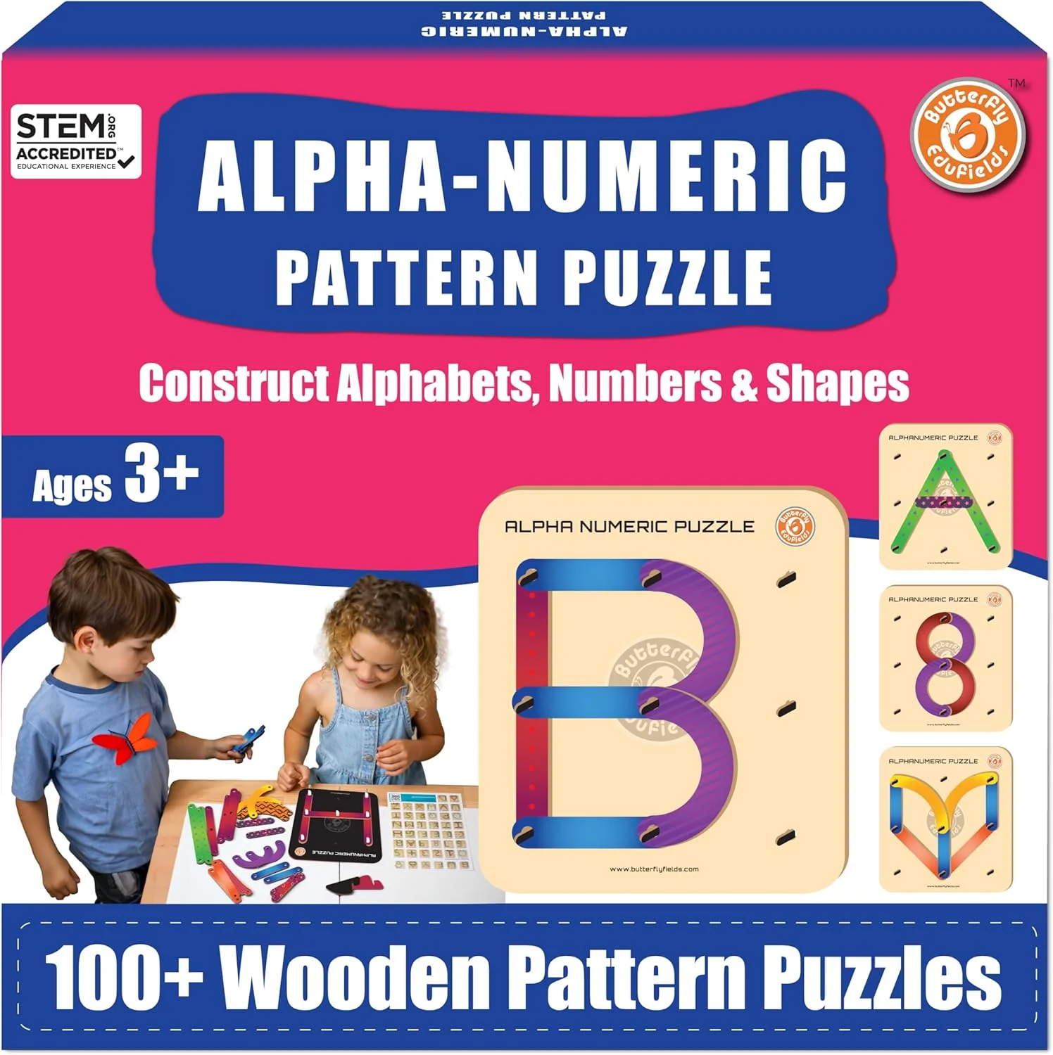 اسباب بازی های ساختنی حروف الفبای چوبی ButterflyEduFields برای کودکان 3، 4 و 5 سال | پازل های چوبی آموزشی 28 تکه | بهترین اسباب بازی STEM برای نوآموزان پیش دبستانی