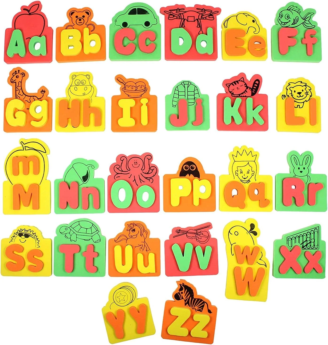 اسباب بازی های آموزشی حروف الفبا ABCD برای کودکان 3 4 5 ساله، پازل خود اصلاح شونده، A تا Z - در حروف کوچک، بزرگ و اشیاء مرتبط - فوم نرم، ایمن و بادوام