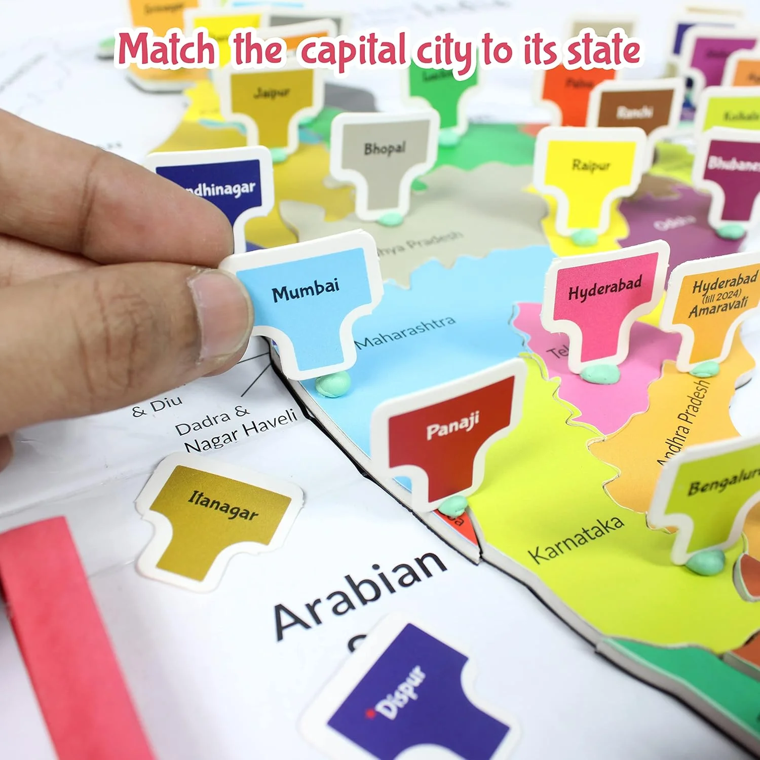 پازل نقشه هند Butterfly EduFields برای کودکان با پایتخت ایالت ها - تخته مغناطیسی - اسباب بازی های آموزشی و یادگیری، پازل های اره منبت کاری اره مویی برای کودکان 5+ سال، هدیه برای پسران و دختران 5، 6، 7، 8، 10 ساله