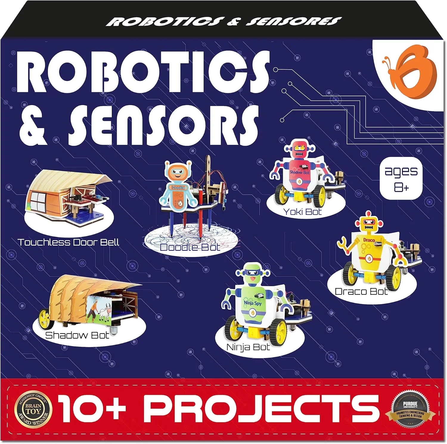 کیت رباتیک DIY STEM Butterfly EduFields مدل 10 در 1، شامل بیش از 50 قطعه، کیت رباتیک سنسور الکترونیکی آسان Plug & Play | بدون نیاز به کدنویسی | سازگار با آردوینو | بهترین اسباب بازی برای پسران، دختران و کودکان 8 سال به بالا