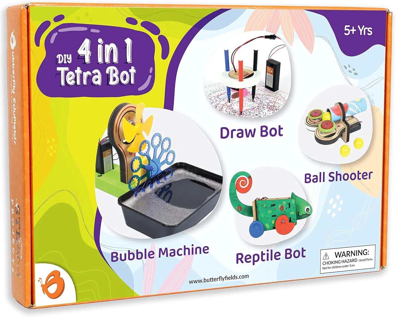 اسباب بازی رباتیک 4 در 1 ButterflyEdufields برای کودکان - دستگاه حباب ساز، پرتاب کننده توپ، ربات نقاشی و ربات خزنده - اسباب بازی های سرگرم کننده STEM DIY، کیت علمی رباتیک برای کودکان 6، 8، 10 ساله پسران و دختران...