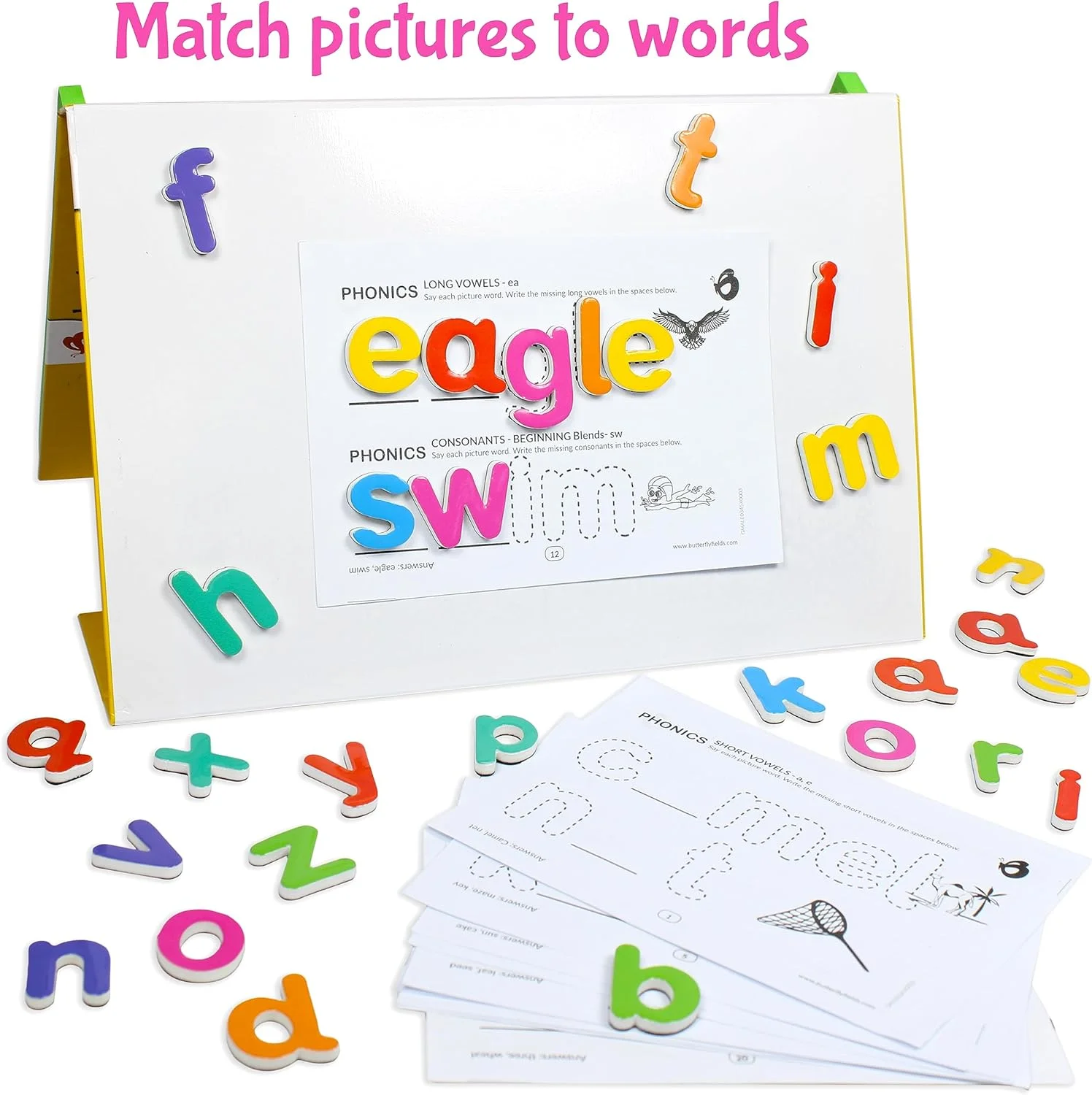 جعبه هدیه Butterfly EduFields برای کودکان 3، 4 و 5 ساله، تخته نوشتن مغناطیسی با بیش از 90 قطعه حروف الفبا، اعداد و اشکال مغناطیسی، اسباب بازی های آموزشی برای کودکان