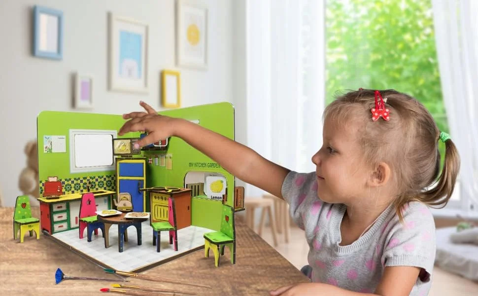 مجموعه آشپزخانه Butterfly EduFields برای دختران 5+ سال با مبلمان و لوازم جانبی | خانه عروسکی آشپزخانه چوبی DIY اسباب بازی پخت و پز بازی وانمودی | مجموعه بازی نقش آفرینی | اسباب بازی های آموزشی پیش دبستانی