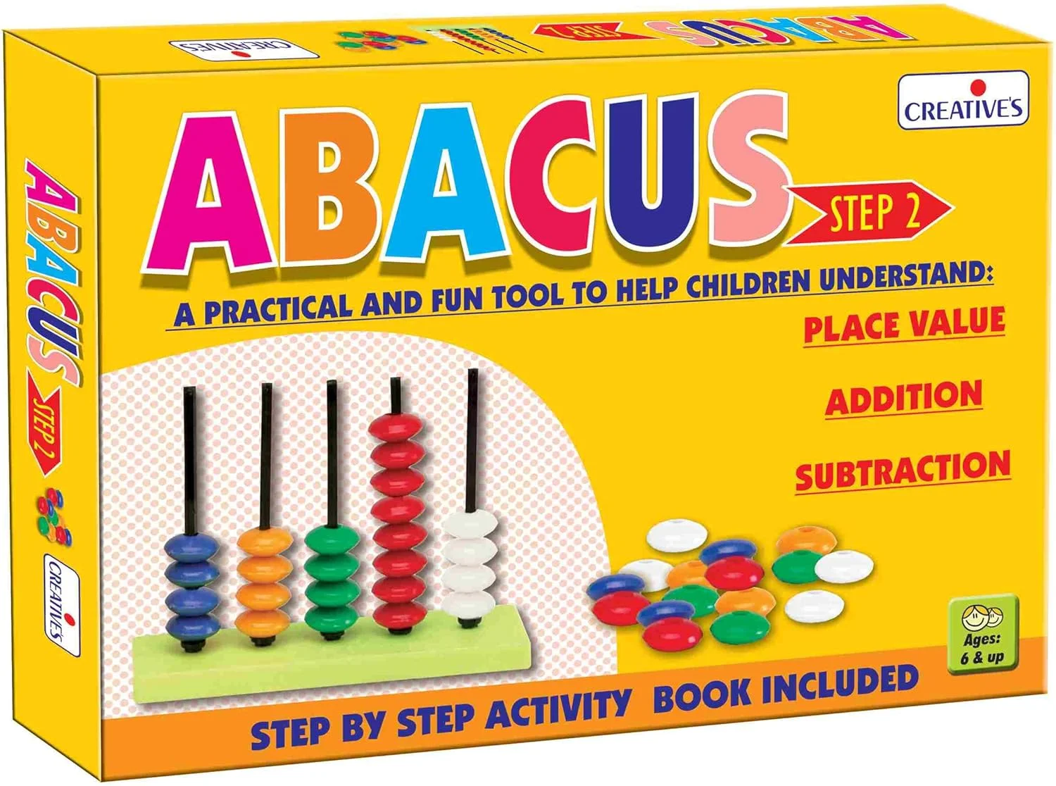 چرتکه آموزشی مرحله 2 Creative، آموزش ارزش مکانی، جمع، تفریق و مهارت های ریاضی به کودکان، ابزار کمک آموزشی، چرتکه شمارش برای کودکان، اسباب بازی های ریاضی، چرتکه 5 میله، مناسب برای سنین 6 سال به بالا