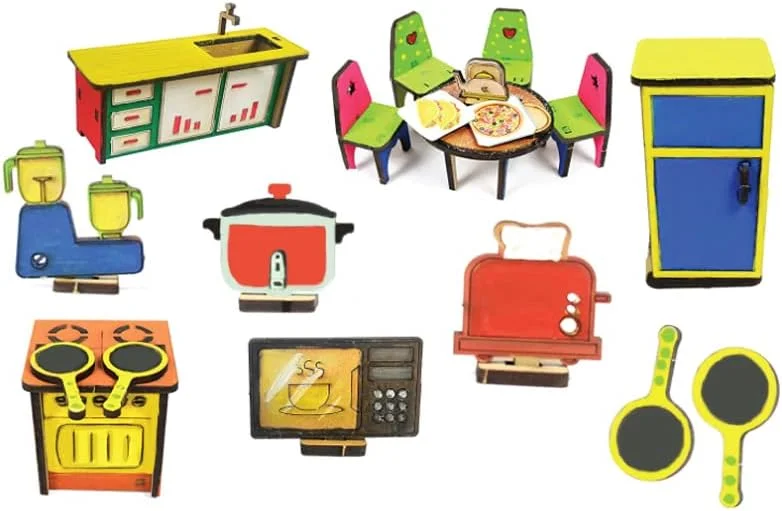 مجموعه آشپزخانه Butterfly EduFields برای دختران 5+ سال با مبلمان و لوازم جانبی | خانه عروسکی آشپزخانه چوبی DIY اسباب بازی پخت و پز بازی وانمودی | مجموعه بازی نقش آفرینی | اسباب بازی های آموزشی پیش دبستانی