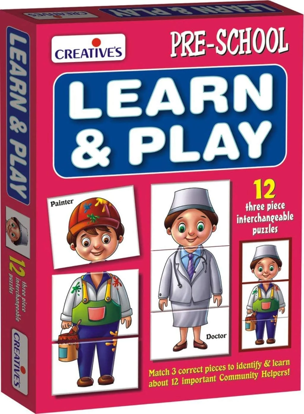 بازی پازل مشاغل جامعه برای آموزش و بازی خلاقانه - 12 پازل سه تکه تطبیقی - اسباب بازی آموزشی پیش دبستانی برای کودکان - بهبود تشخیص، منطق و مهارت های حرکتی ظریف - هدیه - سنین 2 سال به بالا
