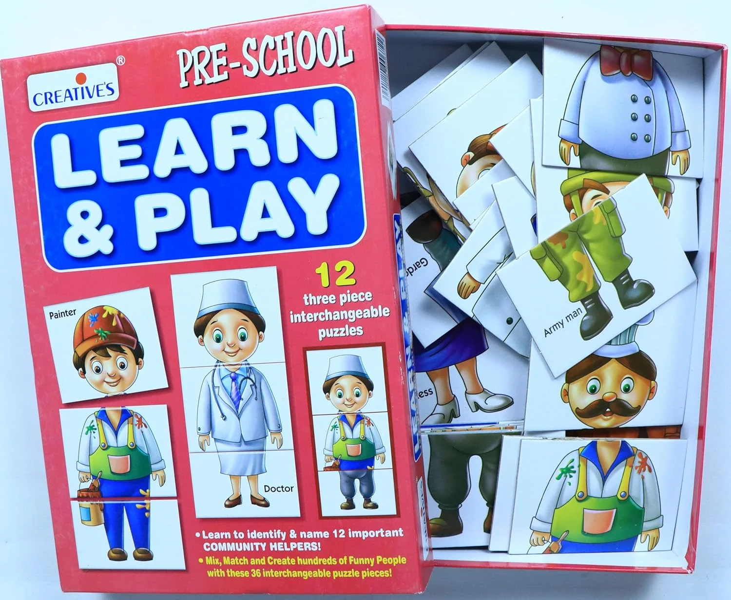 بازی پازل مشاغل جامعه برای آموزش و بازی خلاقانه - 12 پازل سه تکه تطبیقی - اسباب بازی آموزشی پیش دبستانی برای کودکان - بهبود تشخیص، منطق و مهارت های حرکتی ظریف - هدیه - سنین 2 سال به بالا