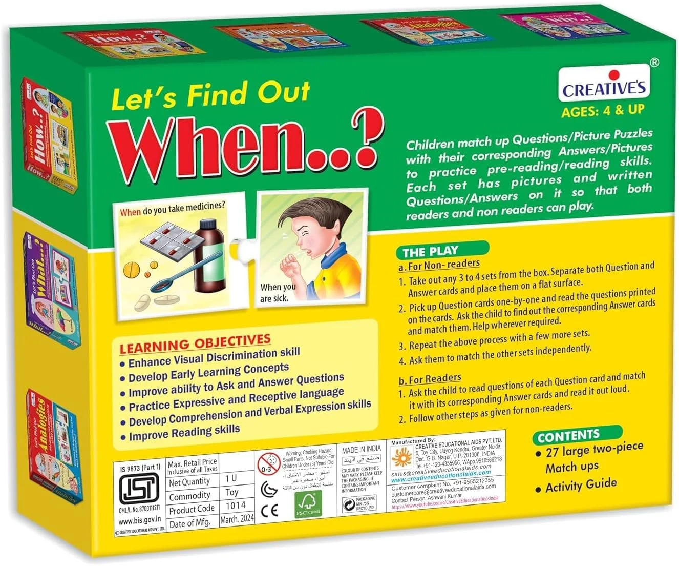 پازل آموزشی «بیایید بفهمیم چه زمانی» کریتیو (چند رنگ)