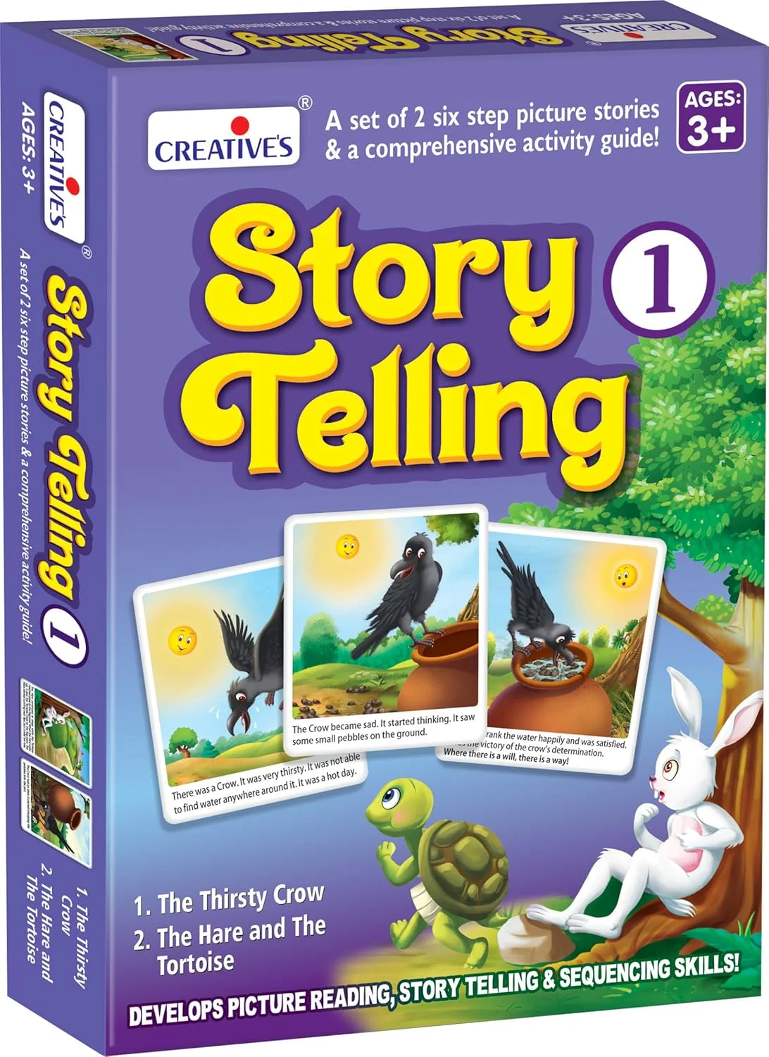 کارت های داستان گویی خلاقانه سری 1 | کارت های ترتیب داستان | آموزشی | سری تصاویر داستان گویی | بازی داستان گویی پیش دبستانی | کلاغ تشنه و خرگوش و لاک پشت | 3 سال به بالا