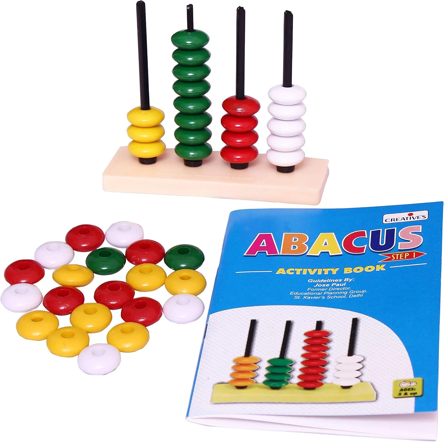 چرتکه آموزشی گام اول، روشی عملی و سرگرم‌کننده برای یادگیری ارزش مکانی، جمع و تفریق، آموزشی، شامل ۴ میله و ۴۰ مهره در ۴ رنگ، همراه با کتاب فعالیت، هدیه - مناسب برای سنین ۵ سال به بالا