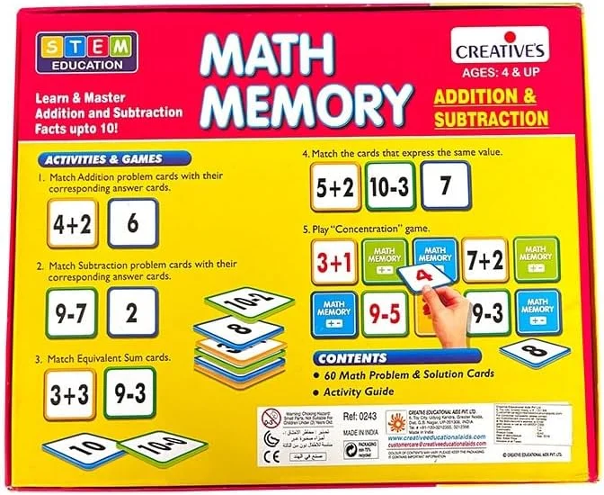 حافظه ریاضی خلاقانه - جمع و تفریق | کارت های آموزشی | بازی آموزشی ریاضی | بازی کارتی جمع و تفریق | بازی های آموزشی STEM | بازی آموزشی | برای سنین 4 سال به بالا