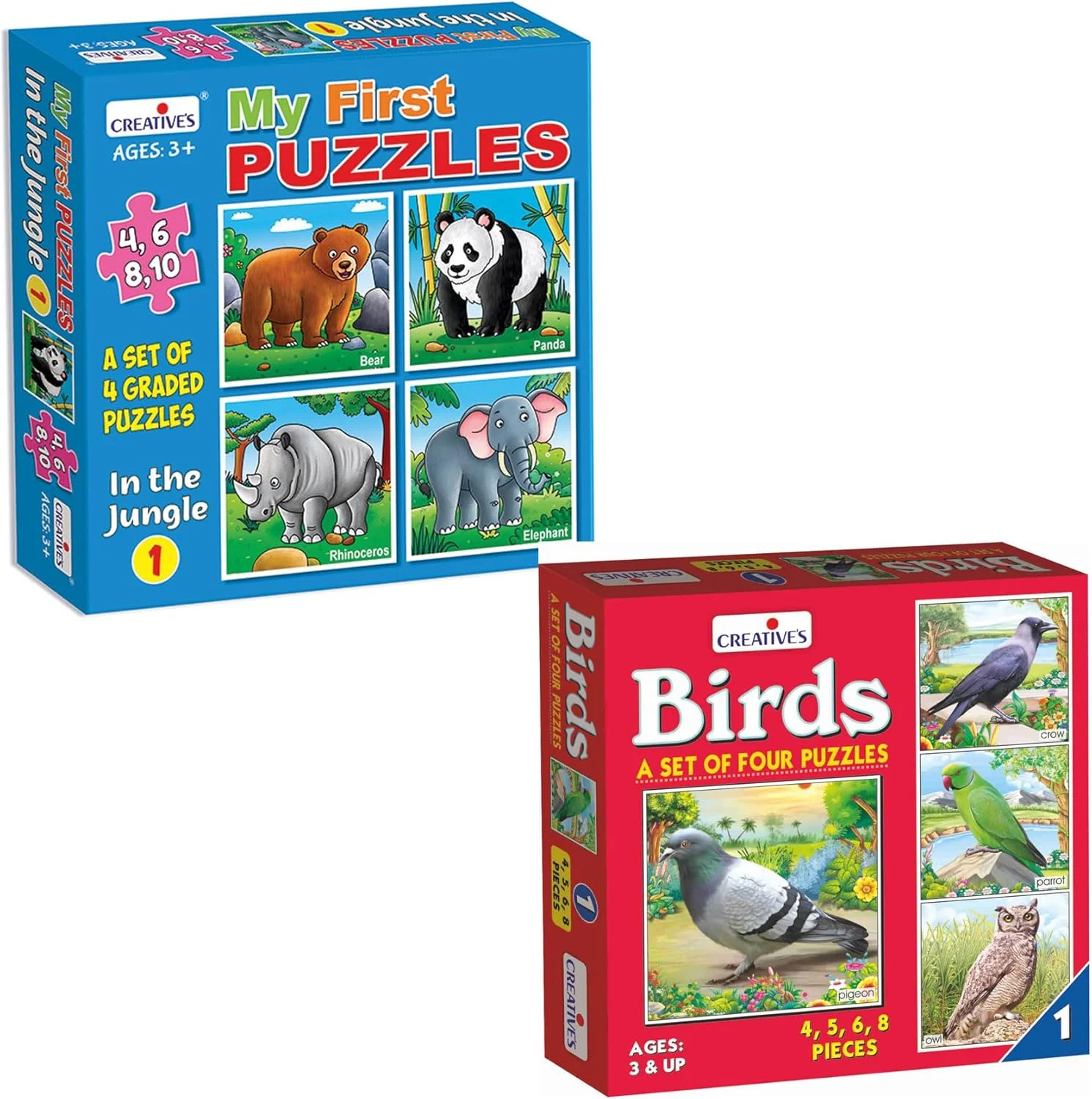 مجموعه پازل های آموزشی حیوانات جنگل و پرندگان برای کودکان - 8 پازل حیوانات و پرندگان درجه بندی شده - فعالیت یادگیری سرگرم کننده با فیل ها، خرس ها، پانداها، طوطی ها و موارد دیگر - اسباب بازی های آموزشی برای سنین 3 سال به بالا