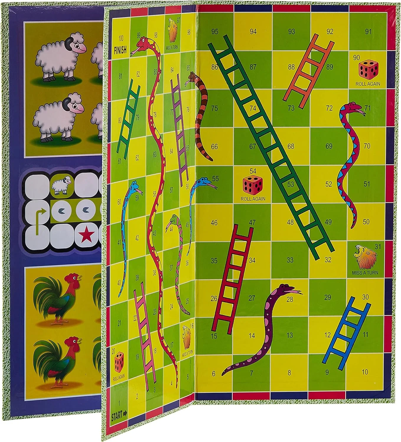 بازی تخته ای لودو و مارپله Millennium Creative | تخته بازی | بازی لودو | بازی تخته ای مسافرتی مار و پله برای رشد کودک -3 سال به بالا | 2 تاس | 16 مهره بازی