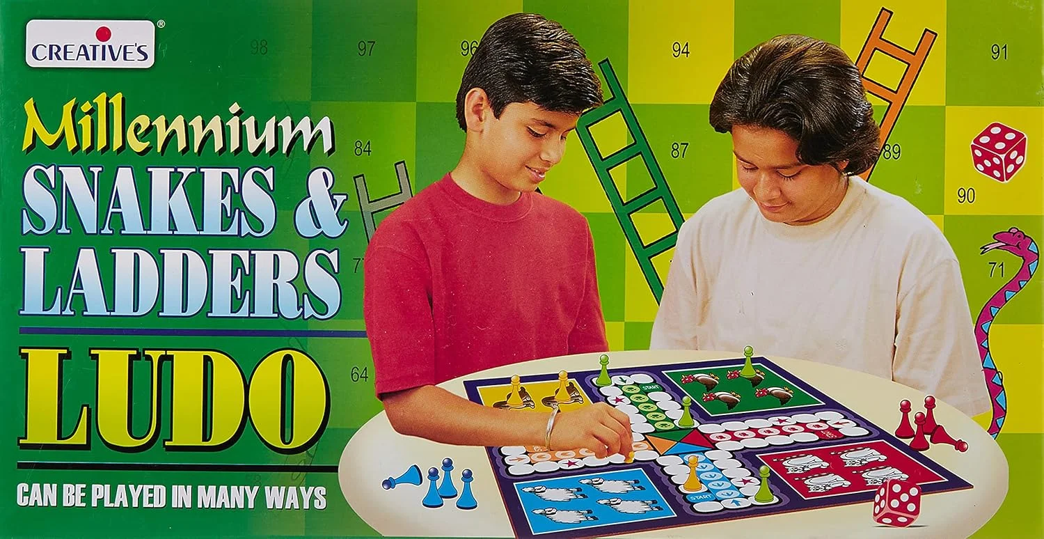 بازی تخته ای لودو و مارپله Millennium Creative | تخته بازی | بازی لودو | بازی تخته ای مسافرتی مار و پله برای رشد کودک -3 سال به بالا | 2 تاس | 16 مهره بازی