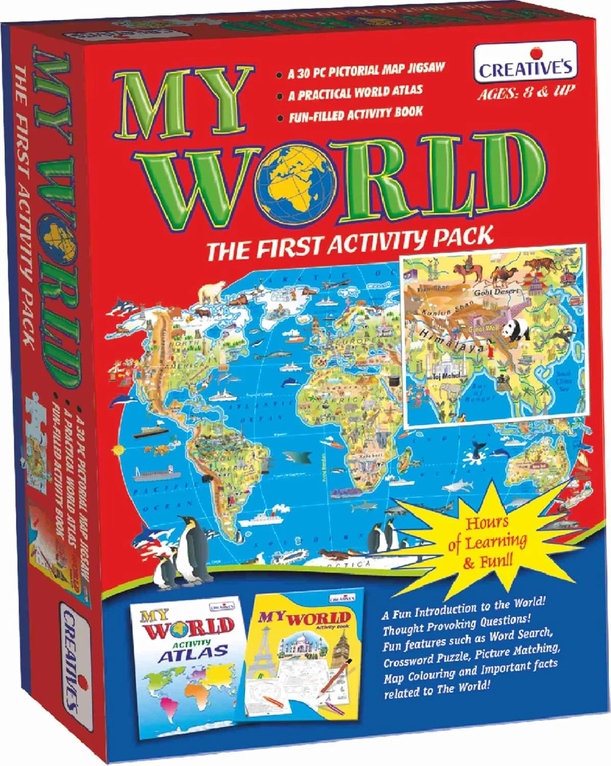 مجموعه فعالیت های دنیای من Creative – پازل نقشه جهان 30 تکه به همراه اطلس، کتاب فعالیت – آموزش قاره ها، کشورها، پایتخت ها و نشانه ها – کیت جغرافیایی آموزشی برای کودکان 8 سال به بالا